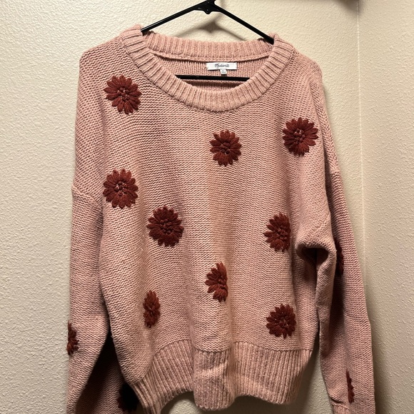 Madewell Sweaters - Madewell Pink Sweater with Brown Floral Accents